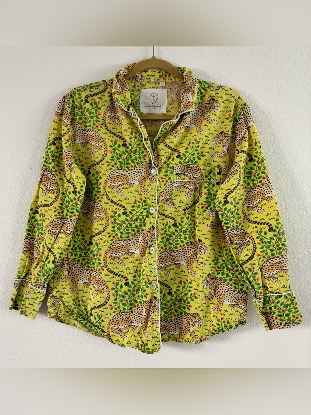 Printfresh Bagheera Leopard PJ Top Green Cotton Pajama Shirt Size XS